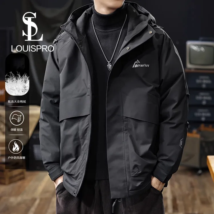 Louispro 冬季新款连帽工装羽绒服男士冬款加厚保暖派克服外套潮