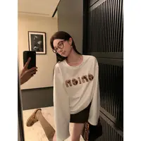 区区欧阳美拉德豹纹好穿宽松刺绣针织长袖T恤立体小众毛圆领秋冬