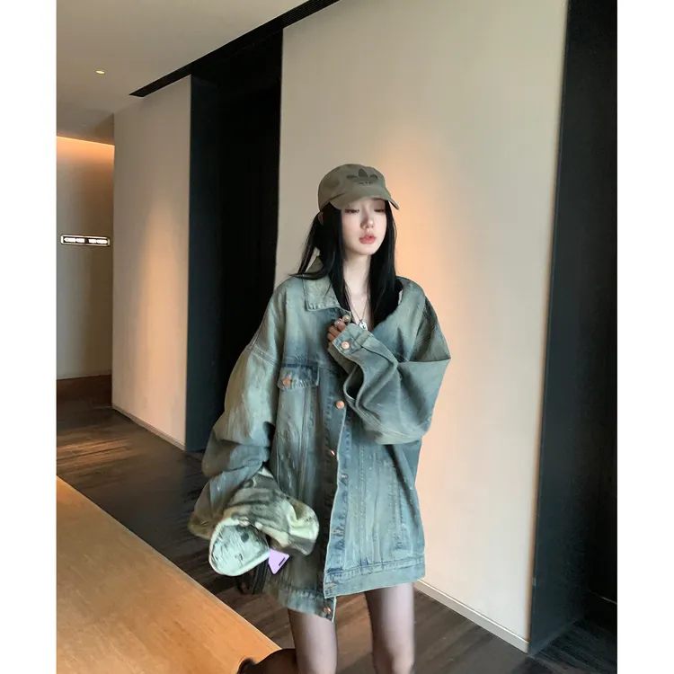 区区欧阳廓形重工 blgc私服苾入款水洗做旧牛仔外套秋季美式复古