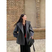 区区欧阳黑标L*P 嵿奢挚献100羊毛双面呢短款连帽外套冬季小个子