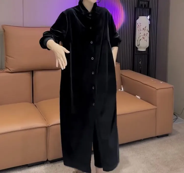 连衣裙显瘦气质网红时尚黑色宽松女装洋气轻奢百搭收腰中长款外衣