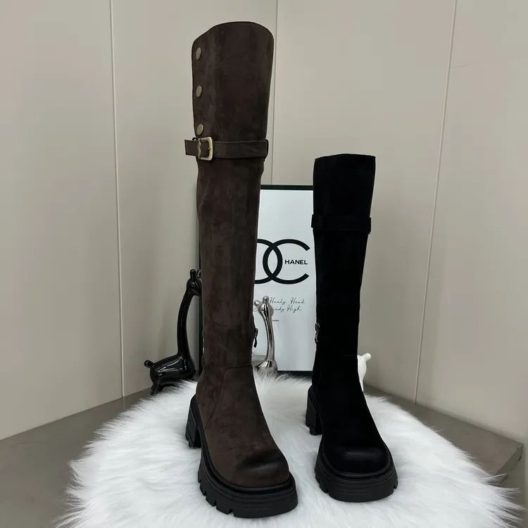 2024冬季加绒过膝靴欧美长筒靴女两穿厚底增高高筒靴二棉女瘦瘦靴