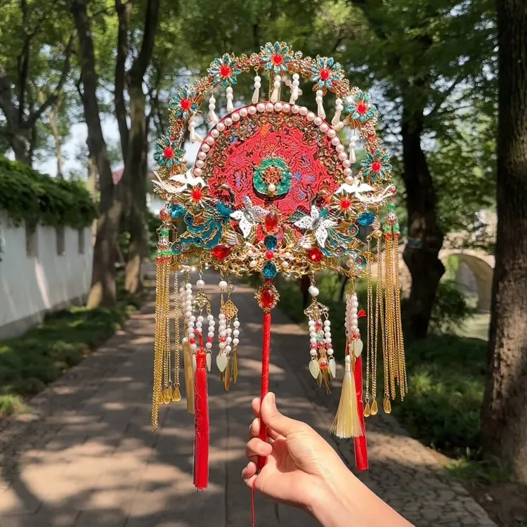 新娘团扇重工奢华双面团扇秀禾喜扇新娘手持遮面扇闺蜜新娘礼物