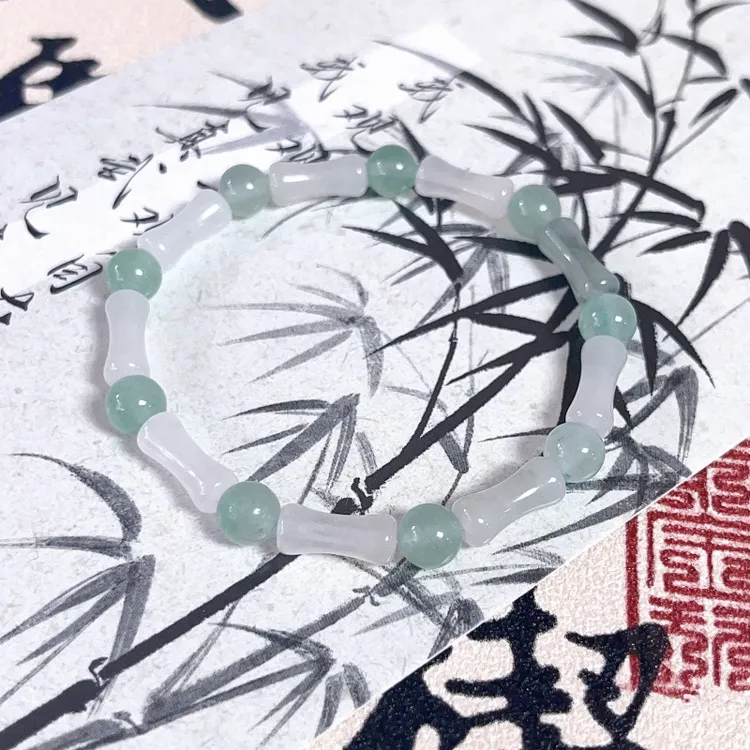 非金属手链 新中式天然天山翠绿东陵玉竹节上岸手串古风天然石