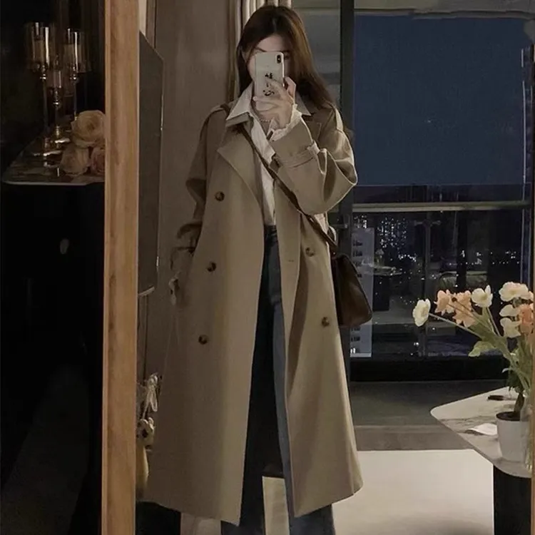 韩版早秋高个子女款加长版风衣外套女2024新款大衣秋冬英伦风大衣