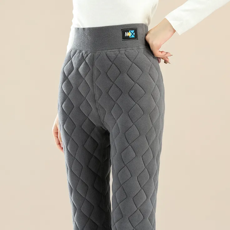 内穿校服神器冬季新款加绒加厚妈妈保暖打底高腰绣菱形格棉裤8074