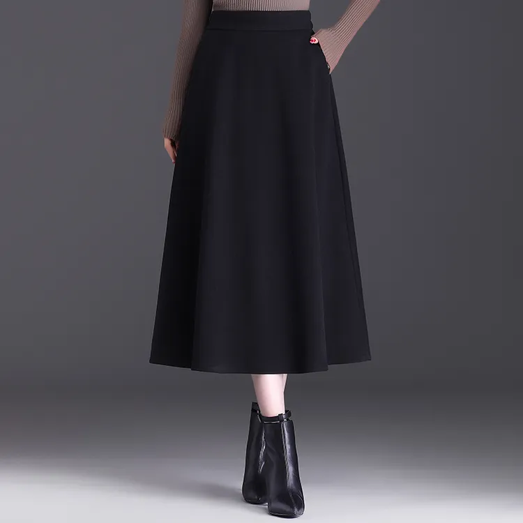 【秋冬】三片毛呢裙格子半身裙女a字裙中长款高腰休闲裙大摆裙子