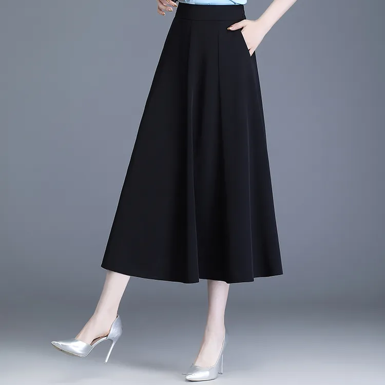 夏季薄款冰凉丝a字裙半身裙新款百搭伞裙垂感气质中长大摆长裙子