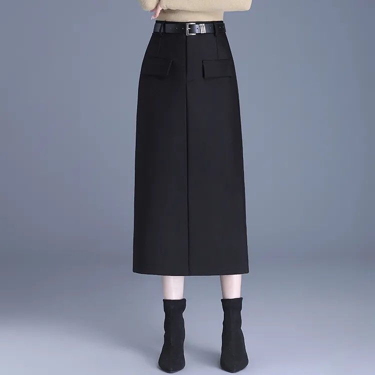 黑色西装裙半身裙女春秋新款高腰显瘦包臀裙中长款开叉一步裙