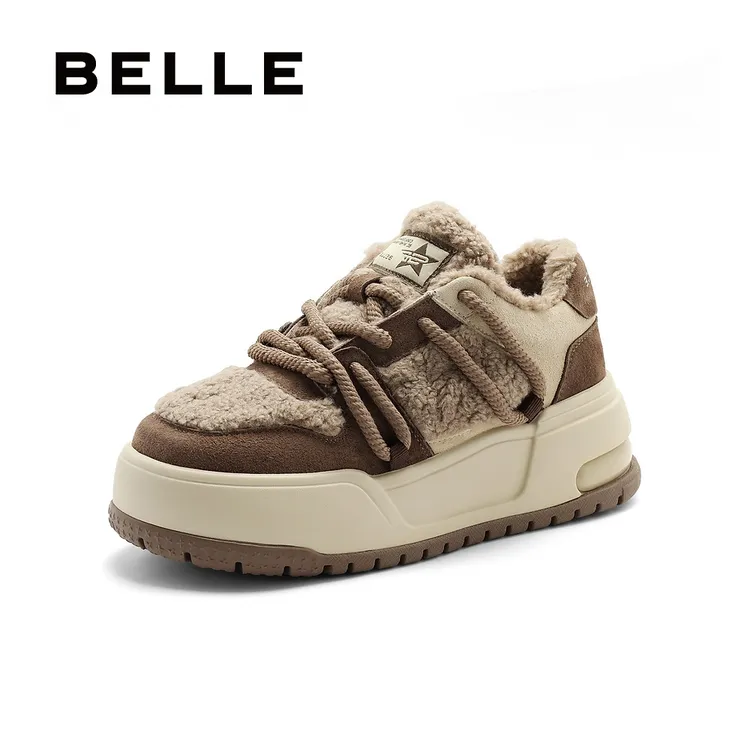 百丽小众保暖毛毛鞋女24春新舒适时尚板鞋B1762AM4