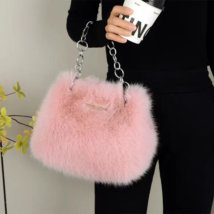 新款高级毛绒包包小种单肩斜挎包时尚百搭秋冬轻奢链条包手拎包