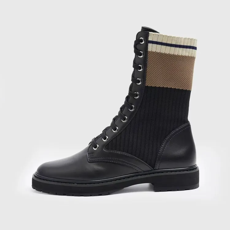 升级版！超显瘦~24马丁靴女秋冬袜子弹力靴系带粗跟单短靴子平底