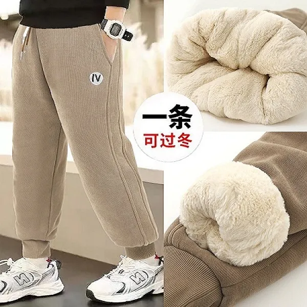 2025新款iv欧棉绒中大童冬季外穿百搭加厚仿兔毛裤一条过冬休闲裤