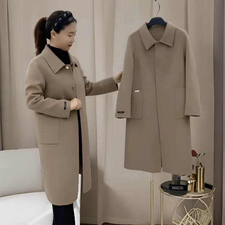 新款双面羊毛大衣娃娃领中长款时尚气质显瘦宽松版型520