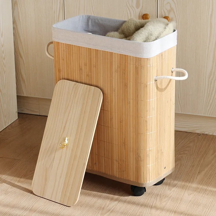 轻奢脏衣篮窄缝脏衣篓洗衣篮置物竹编脏衣服公仔玩具收纳筐带轮子