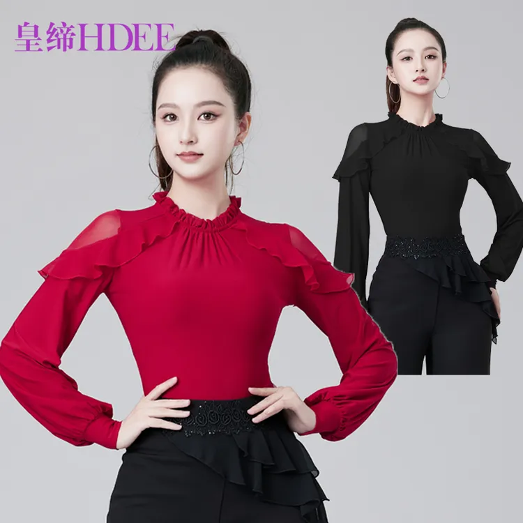 皇缔 摩登舞上衣新款秋冬长袖女成人交谊舞蹈服装国标舞吉特巴