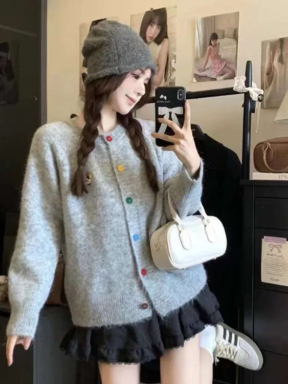 气质秋季网红开衫小狗刺绣外套针织长袖休闲上衣秋季短圆领百搭