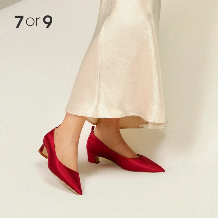 7or9红丝绒蛋糕&空气棉高跟鞋婚鞋新款宴会不累脚中式尖头单鞋