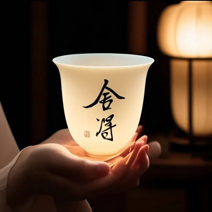 白瓷羊脂玉主人杯陶瓷功夫茶杯家用单人泡茶品茗杯手绘大号喝茶杯