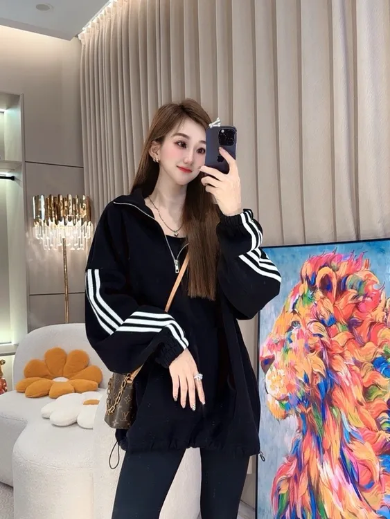 轻奢时尚百搭宽松显瘦保暖休闲中长款拉链卫衣