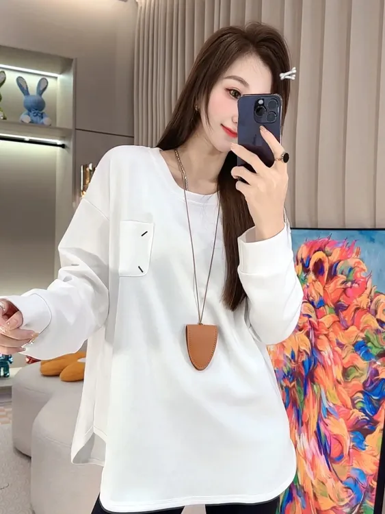 时尚百搭宽松显瘦百搭圆领简约秋冬长袖打底衫