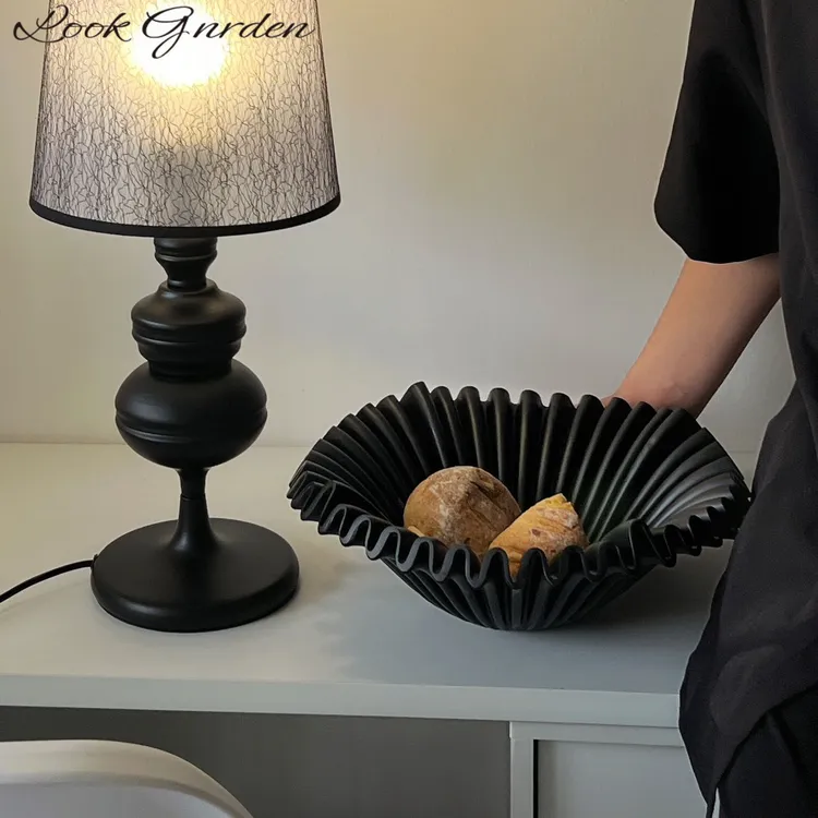 简约现代波浪黑色中古果盘法式果碗餐桌茶几桌面收纳装饰艺术摆件