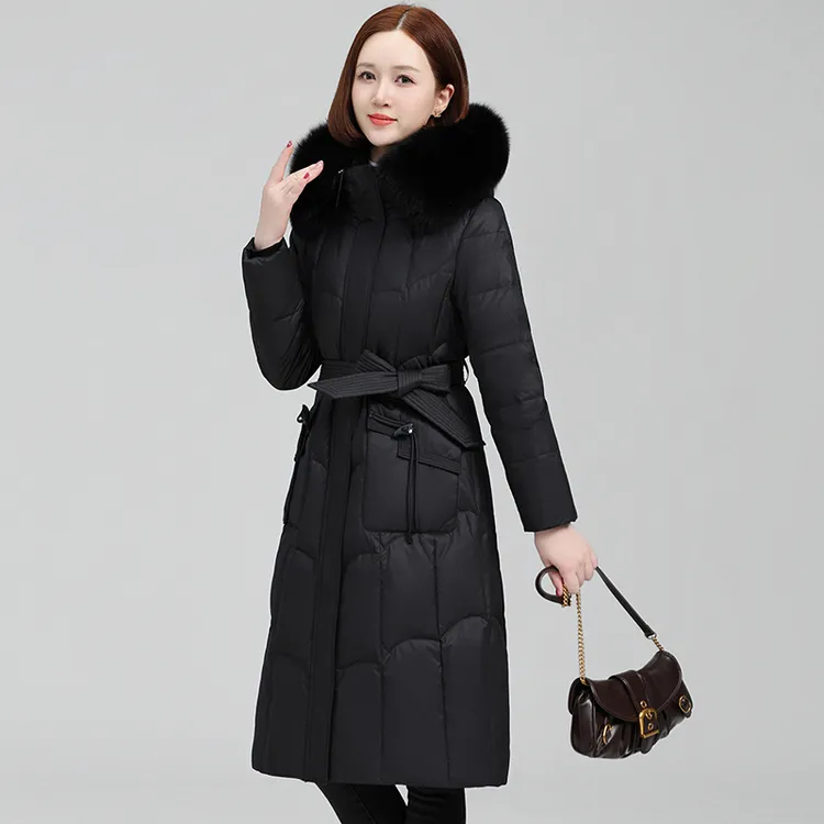 正品羽绒服女长款加厚修身显瘦真毛领高档白鸭绒新款羽绒衣女