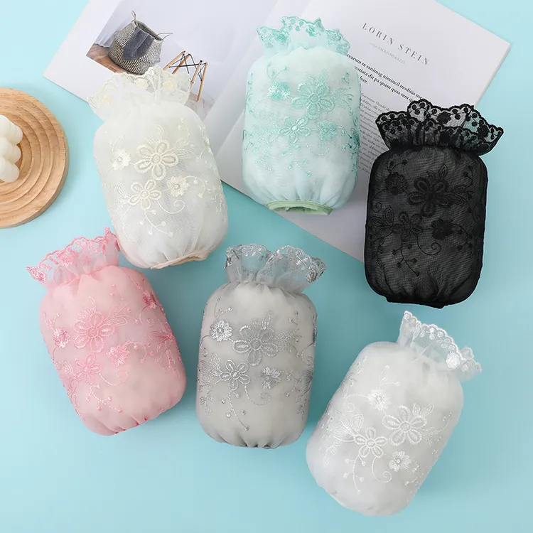 双层蕾丝袖套女秋冬防污套袖成人学生羽绒服袖筒网纱透明护袖袖头