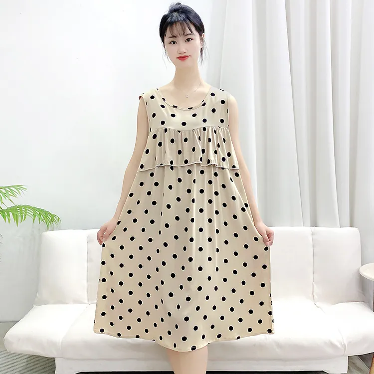 无袖睡裙女防凸点夏季薄款睡衣大码休闲宽松长裙可外穿家居服Y113