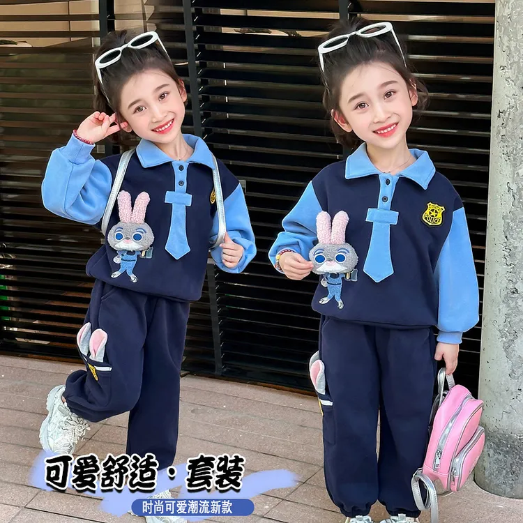 女童秋冬款加绒套装2024新款女宝宝时髦加厚秋冬季运动卫衣两件套