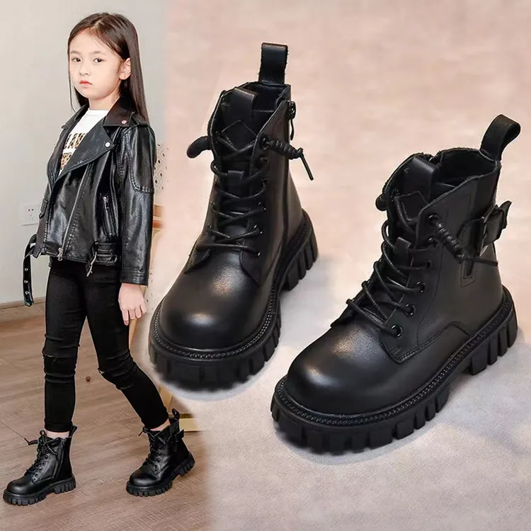 秋冬季女童靴子儿童棉鞋加绒中大童马丁靴百搭时尚男童鞋子短靴