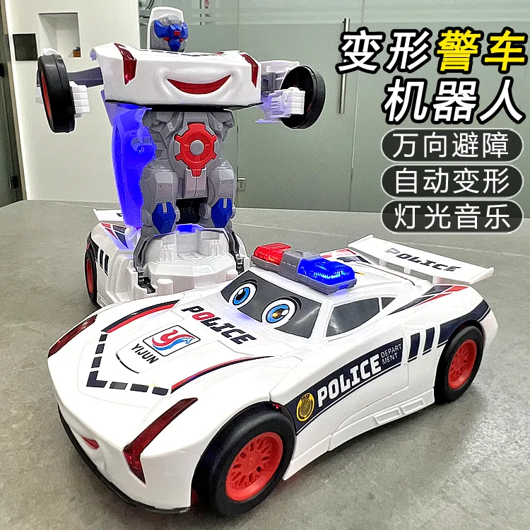 炫酷特技变形车机器人电动音乐男孩3警车玩具车4儿童2-5岁小汽车