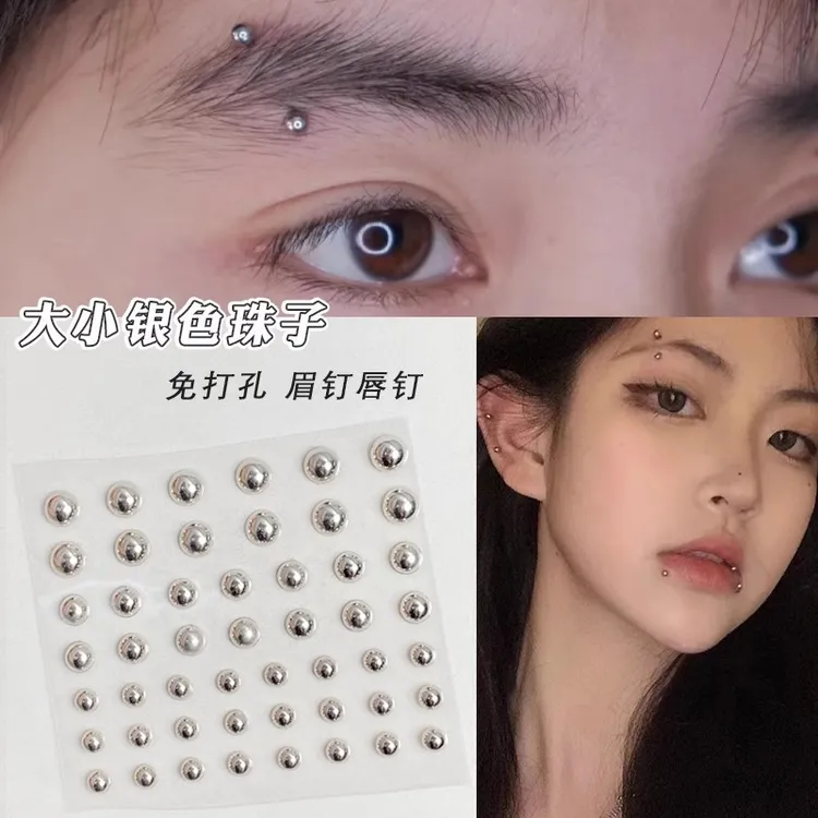 眉钉贴贴唇钉假无洞眉骨钉贴纸脸部装饰男鼻钉免打孔化妆贴脸饰品