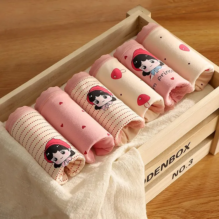 【2024新款】纯棉内裤女童平角中大童清新透气三角儿童女孩子四角裤