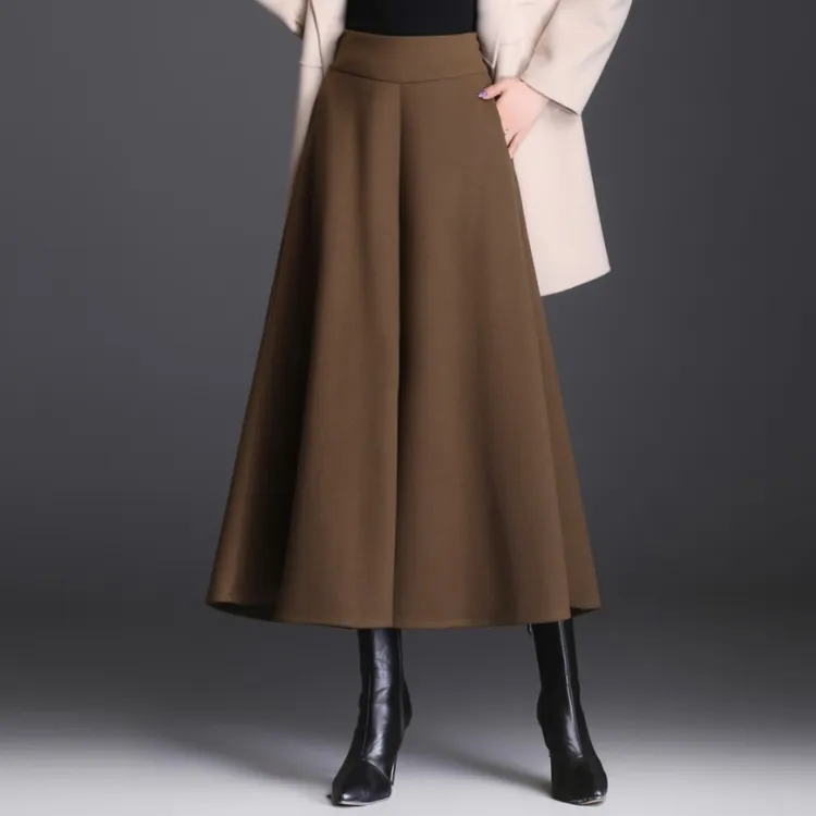 秋冬新款毛呢裙裤女高腰显瘦九分裤阔脚裤女宽松垂坠感阔腿裤