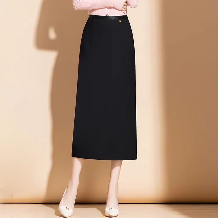 通勤风黑色直筒中长款半身裙女秋季2025年新款高腰显瘦半裙包臀裙
