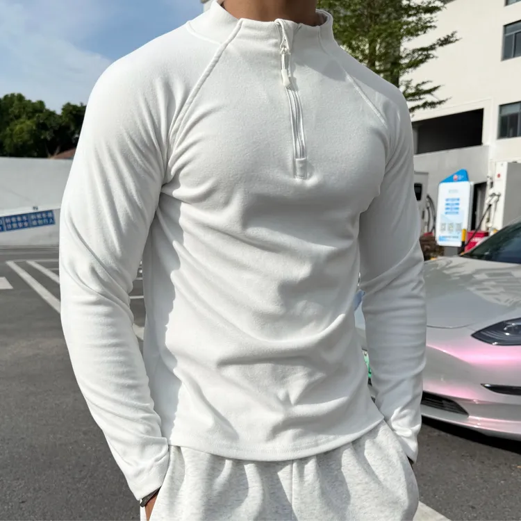 2025男士280克重磅双面抓绒衣休闲运动高弹半拉链长袖男子户外