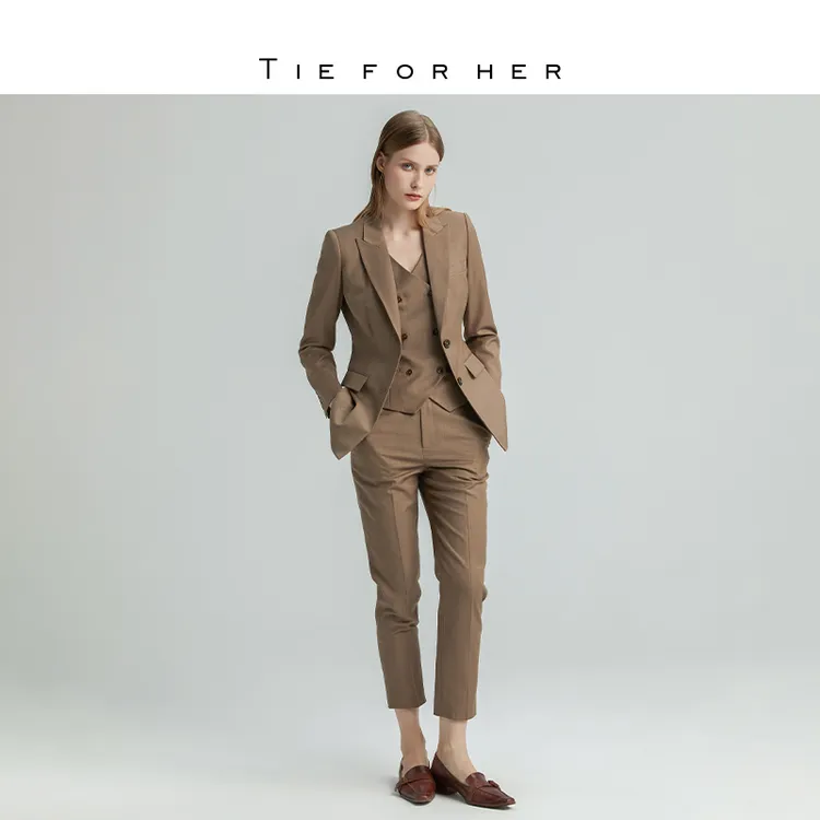 TieForHer 陈数明星款职场精致通勤单排扣西装马甲九分裤女士套装