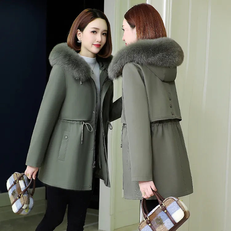 羽绒派克服女2024冬季新款加厚獭兔毛内胆可拆卸中长款皮草外套