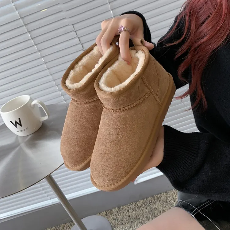 冬雨mini真牛皮雪地靴男女情侣款防滑保暖短筒加绒加厚棉鞋百搭鞋