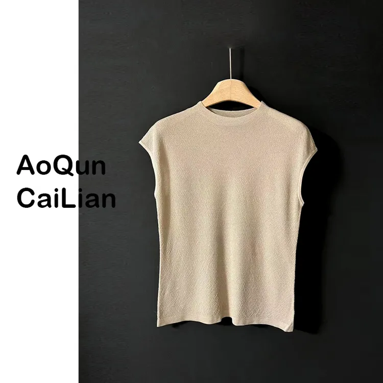 AoQunCaiLian夏季百搭时尚设计气质款坎肩袖针织衫套头上衣-8013