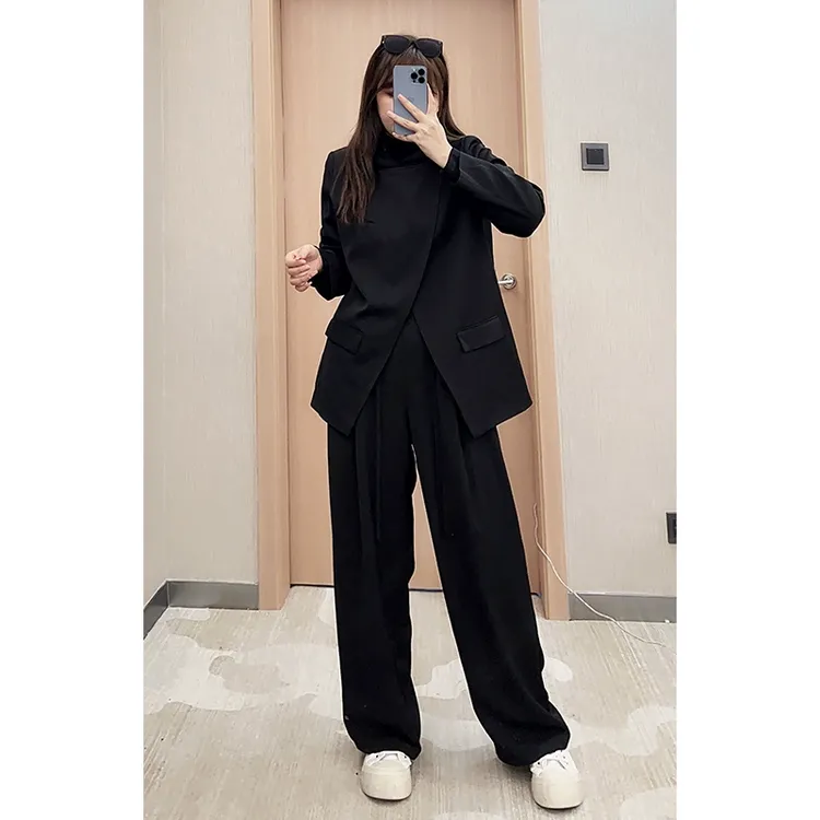 微胖定制纯黑高级感宽松西装套装遮肉遮肚秋季新款潮女装HC332