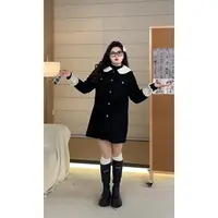 菠菜微胖定制【格调派对】遮肚气质显瘦藏肉长袖连衣裙ZZ144