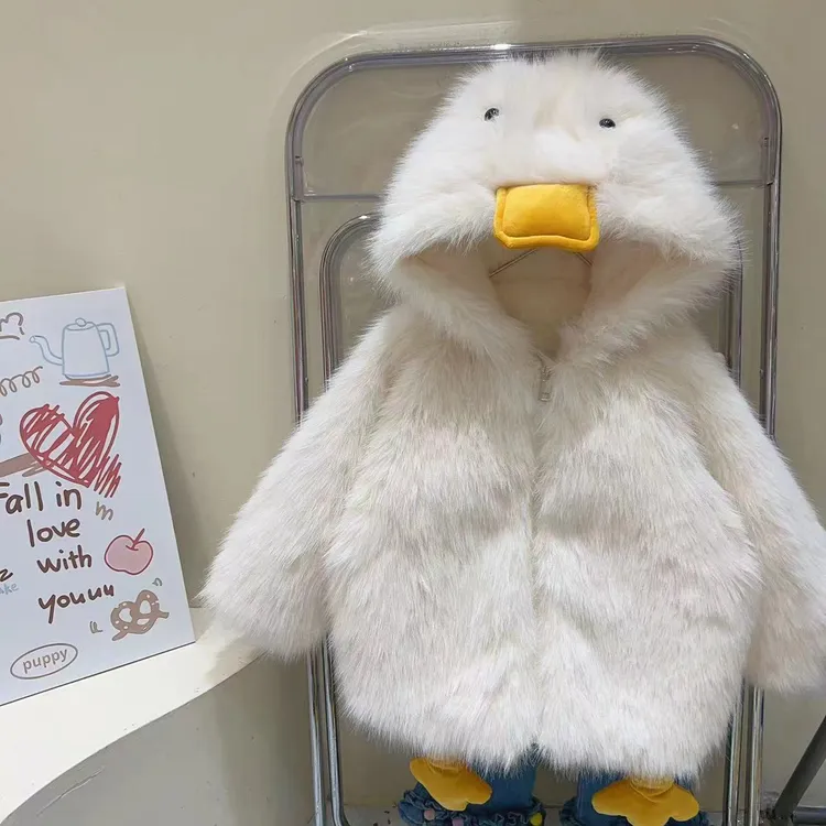 中小童韩版卡通连帽毛毛衣秋冬季加绒加厚外套