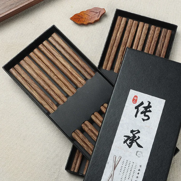 鸡翅木筷子家用高档新款不发霉防滑耐高温实木质餐具长快10双套装