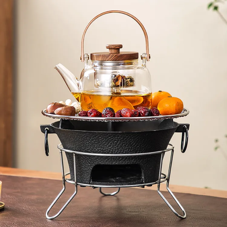 加厚大号铸铁炭火炉家庭冬日围炉煮茶仿日式烤火炉户外防风烤茶炉