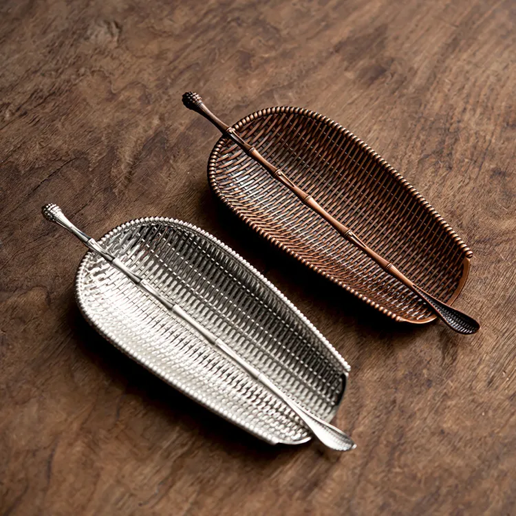 茶则茶拨家用合金功夫茶道零配件中式复古簸箕赏茶醒茶竹制分茶器