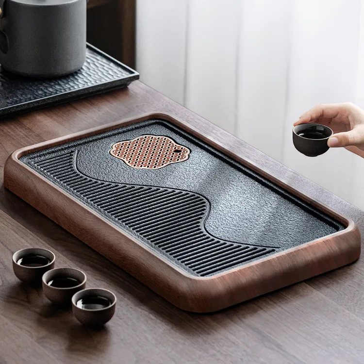 功夫茶具简约沥水干泡台茶托盘茶盘家用2026轻奢仿乌金石小型茶台