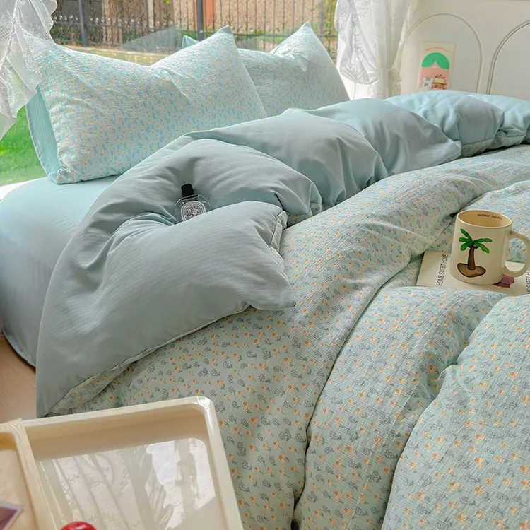 王朝国际 2024新款直播电商爆款彩竺棉四件套 奶蓝泡芙