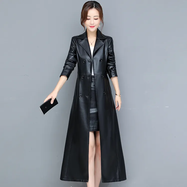 2025海宁皮衣女长款绵羊皮秋冬新款修身显瘦皮风衣外套加棉Y-209#